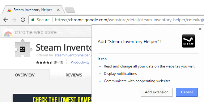 Steam Inventory Helper monitors your browsing activity - gHacks